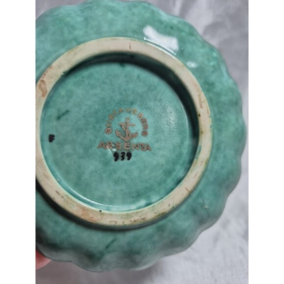 VTG Gustavsberg Sweden Argenta Art Pottery Scallop Edge Dish Silver Detail #939 - Picture 9 of 15